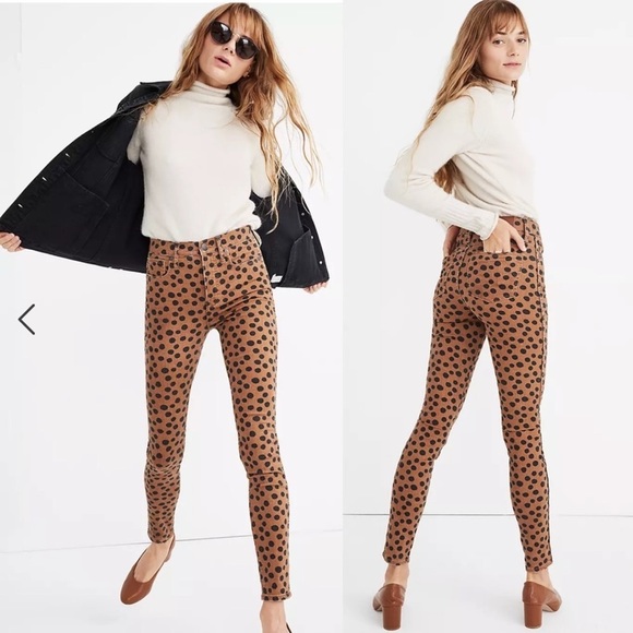 Madewell Denim - Madewell Leopard Dot 10” High Rise Skinny Jeans Tan & Black